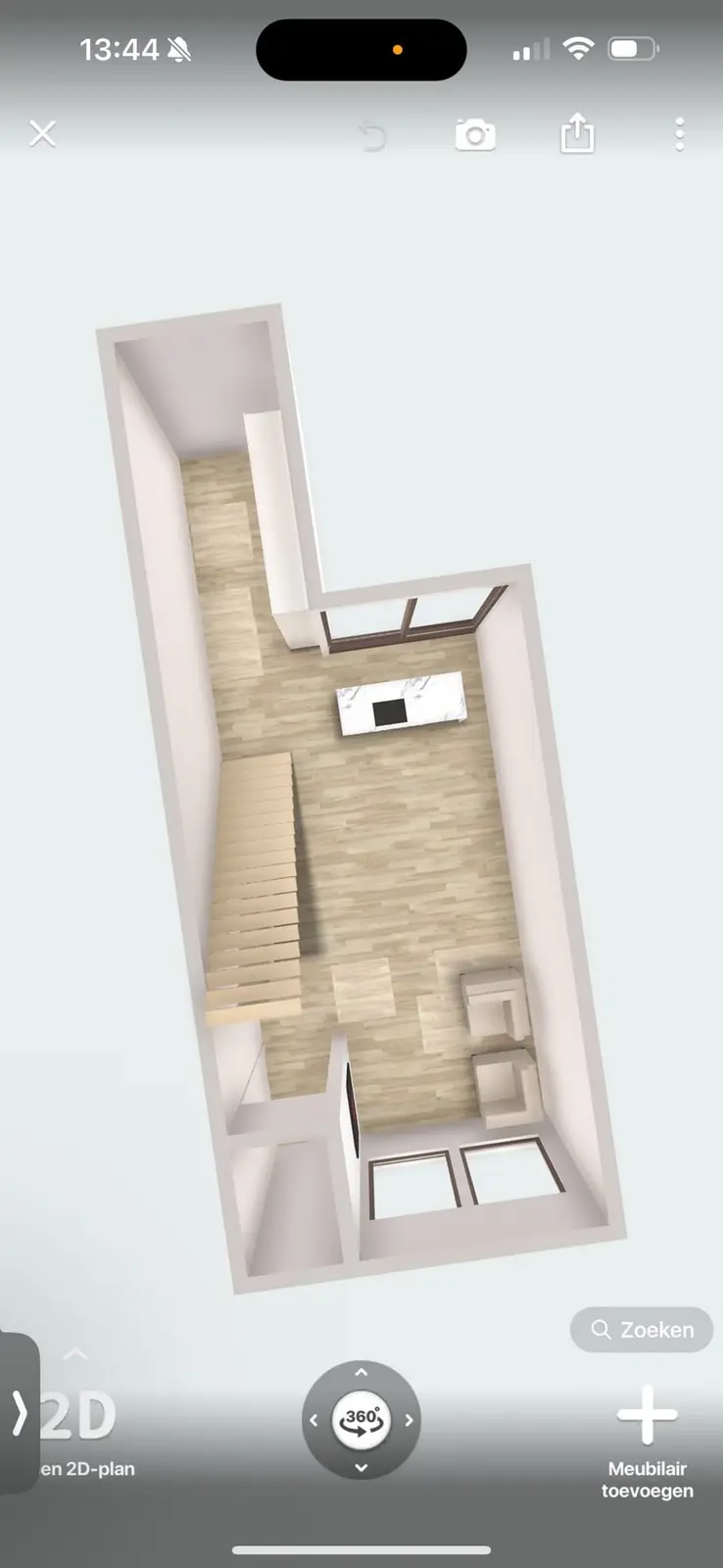 Ontwerpplattegrond van de begane grond met keuken en trap