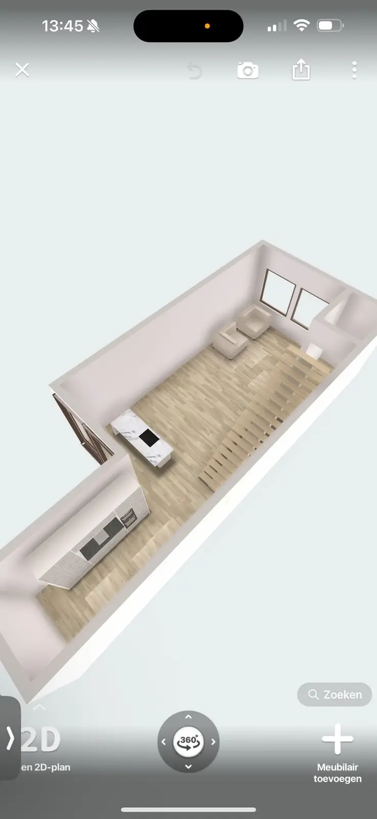 Ontwerpbeeld van de langgerekte woonruimte